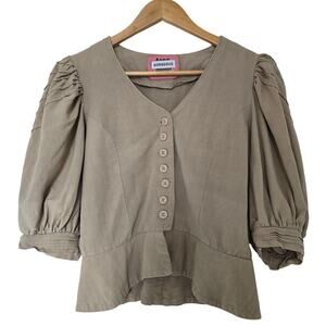 Acne Studios Peplum Blouse Puff Sleeve Cropped Tan/ Beige Size M